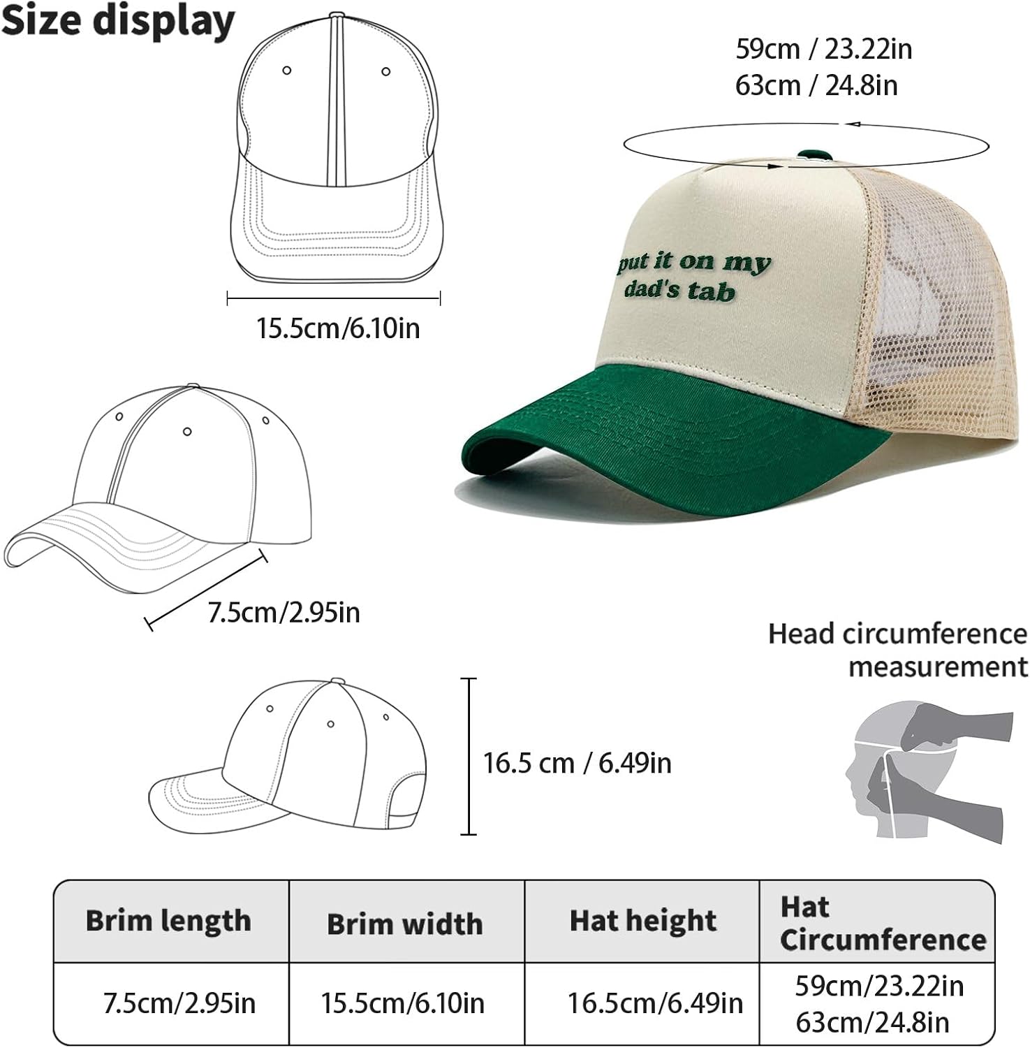Put It On My Dad's Tab Hat Women Baseball Hat Graphic Hat