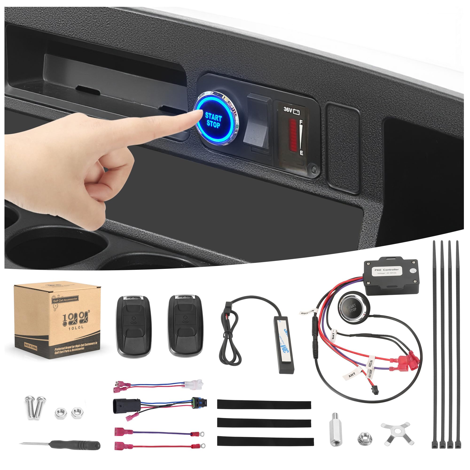 Photo 1 of 10L0L Golf Cart One-Click Start Ignition Switch Compatible for 20-72V Yamaha G22 / G29, Club Car DS/Precedent, EZGO TXT Models, Remote Keyless Access Golf Accessories