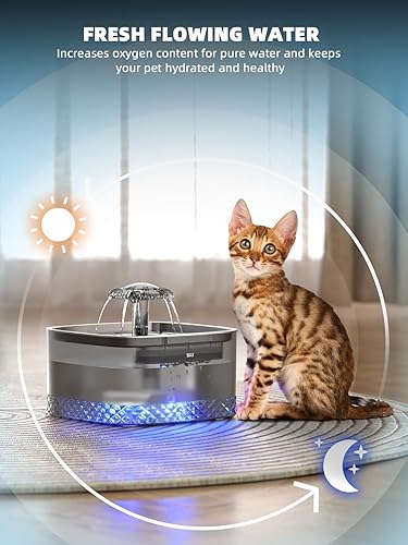 Miniatura 4 de Fuente de agua para gatos Dispensador automático de agua para mascotas de 75 oz2.2 L para gatos, bandeja de agua de acero inoxidable 304,