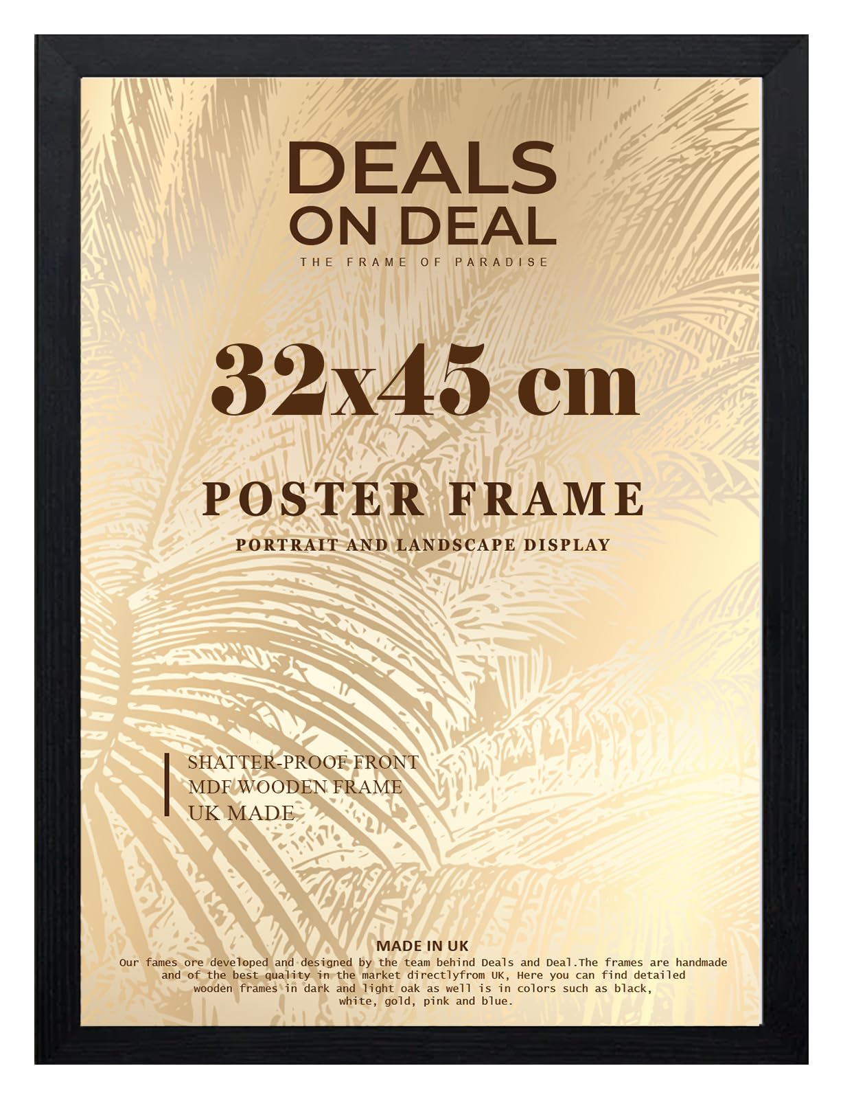 DEALS ON DEAL® Flat Black Finish Photo/Picture/Certificate/Poster Frame 45x32 cm Jigsaw Puzzle Frame MDF Wooden Solid MDF Wood Clear Acrylic Styrene Front Portrait/Landscape