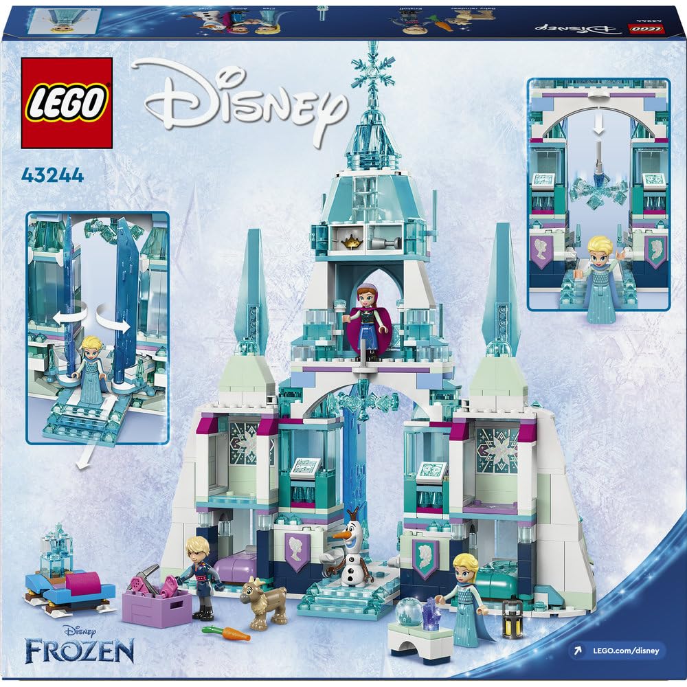 LEGO ǀ Disney Princess Kraina Lodu Lodowy pałac Elzy 43244 | Frozen, zamek i 5 postaci, zabawka dla 6-latki, prezent dla dziewczynki i chłopca, zestaw klocków dla dzieci, 630 elementów