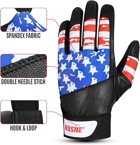 Miniatura 3 de Hushe' Guantes de bateo de béisbol con bandera estadounidense, guantes de bateo de sóftbol, guantes de bateo de béisbol para jóvenes y adultos,