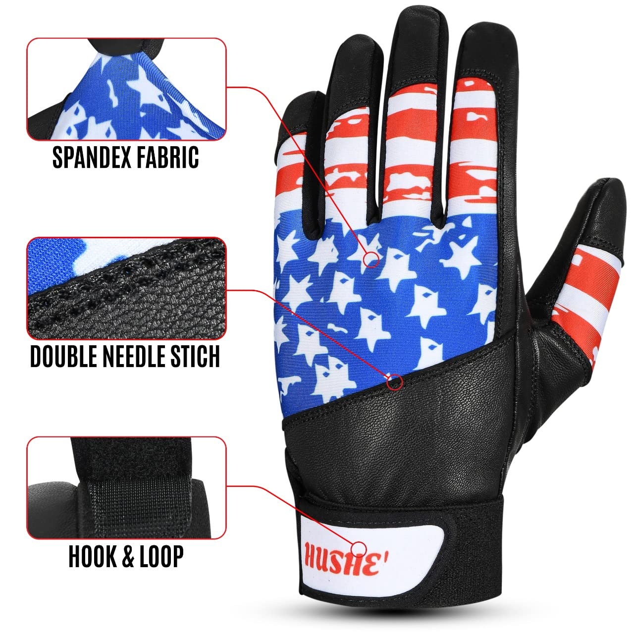 Hushe' Gants de frappe de baseball (taille L, jeune)