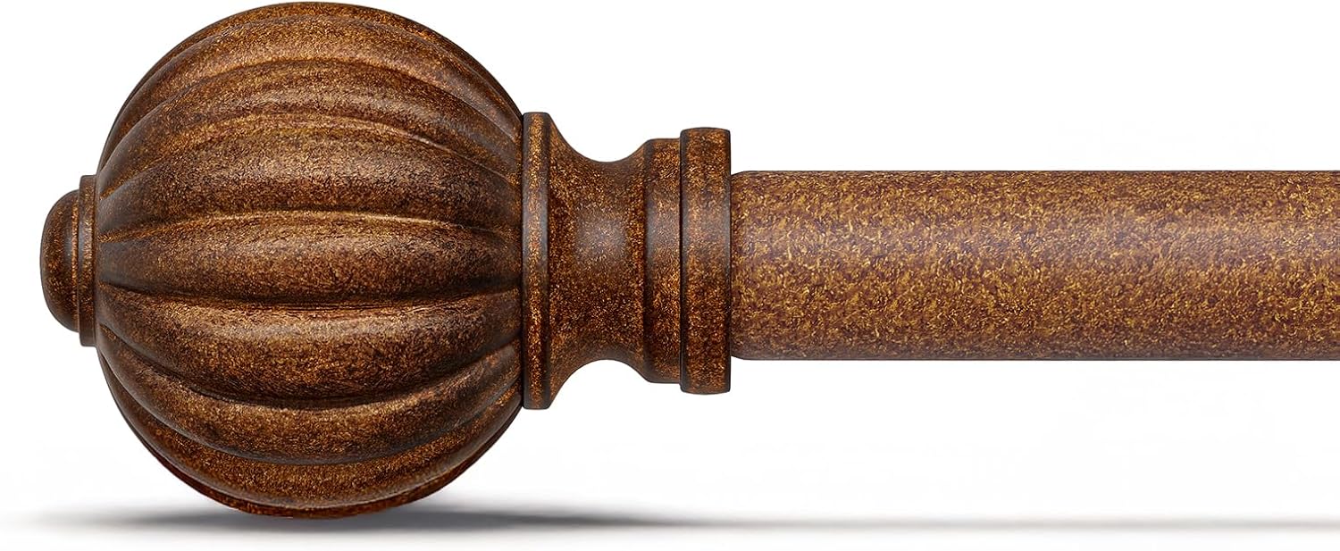 Dark Brown Wood Curtain Rods for Windows 28 to 48 Inch, 1'' Adjustable Heavy Duty Curtain Rod?Vintage Imitation Wood Decorative Drapery Rods with Pumpkin Finials for Bedroom Living Room ?1 Pack?18 - 45'' Dark Brown Wood