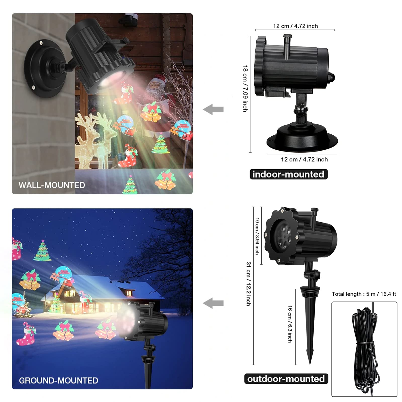 Projecteur de Noël Lumières d'extérieur, projecteur d'Halloween étanche, 16 diapositives lumineuses HD avec minuterie de télécommande, lumières de projection LED pour les décorations de fête de Noël à