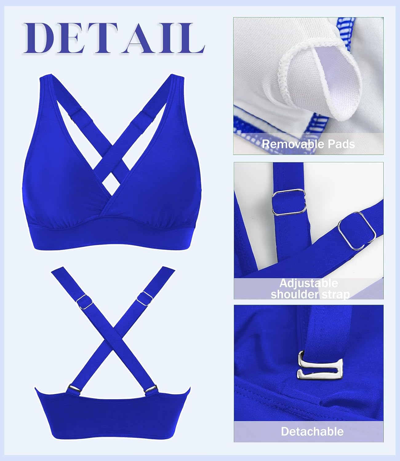 Women's Sporty Adjustable Wide Straps Bikini Top Large Bust Criss Cross Back Supportive Swimsuit Tops Only