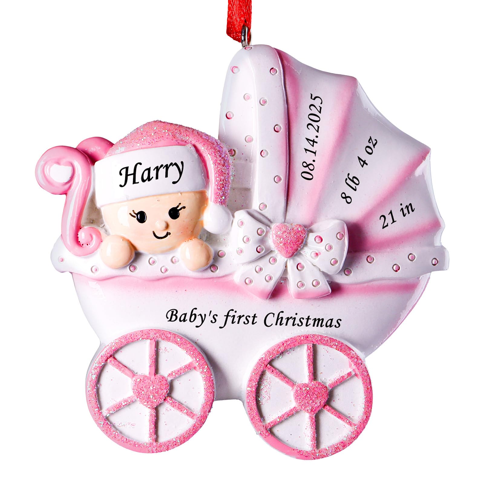 witfox Personalised Baby's First Christmas Bauble 2025 - Resin Hand-Painted Custom Christmas Ornaments with Name, Xmas Gifts for Girls Boys Toddler, New Baby
