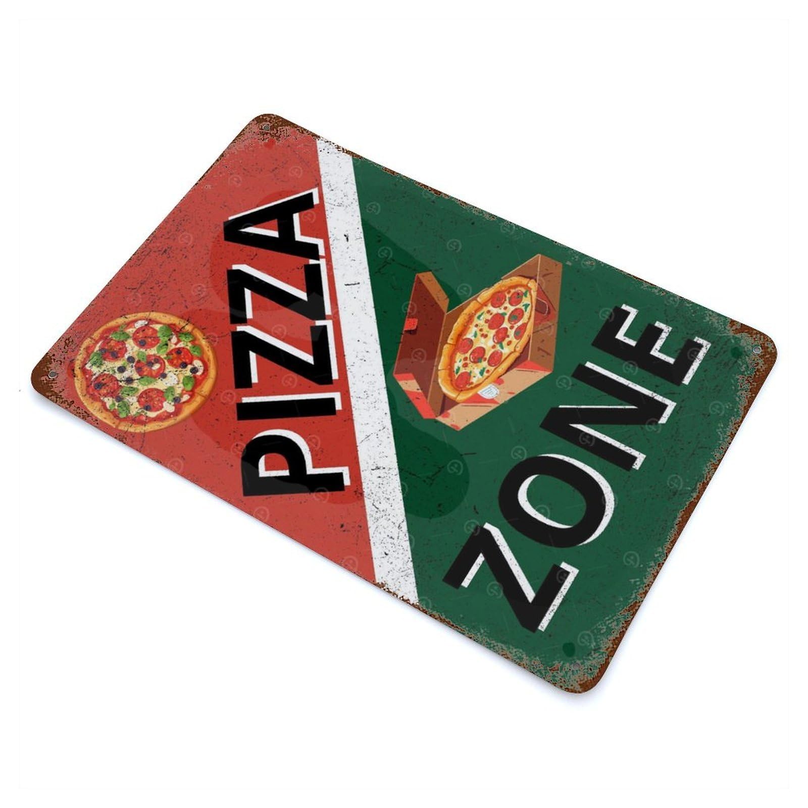 Garage Style Pizza Zone Decor Distressed Metal Wall Sign 11.8"x7.9", Decorative Metal Wall Art for Bar And Workshop