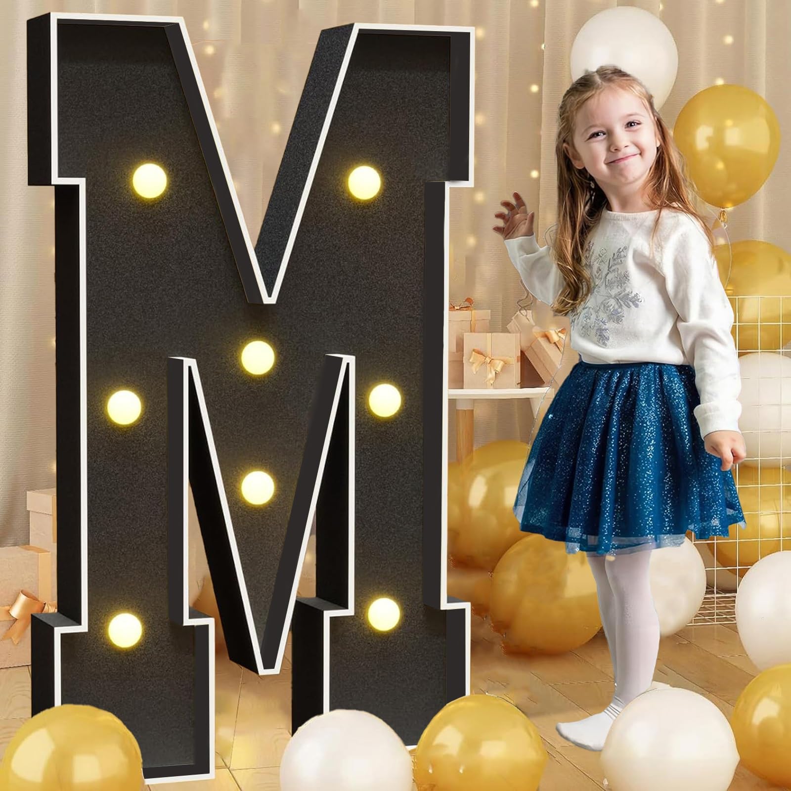 Tashace Marquee Numbers Light Up Letters Black Party Decoration for 1st 16th 18th 21st Birthday Anniversary Backdrop Cardboard Sign Mosaic Balloon Frame(Letter M,100cm/3FT)