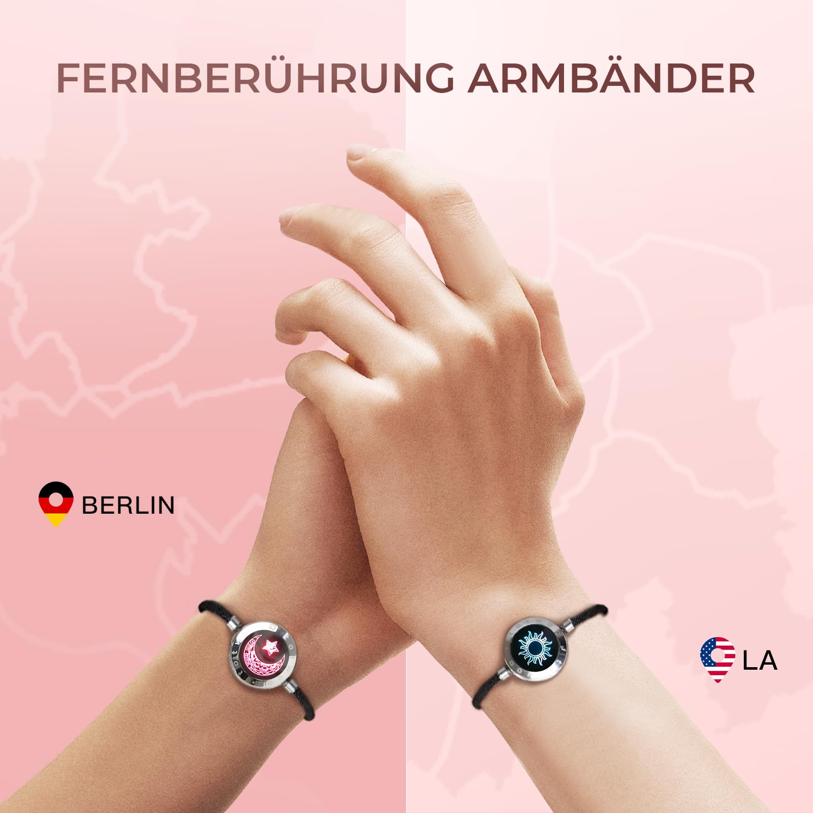 TOTWOO Bracciali per Coppie con Collegamento Bluetooth Uno a Uno tramite App, Luci e Vibrazione al Tocco – Regalo Romantico per San Valentino e Relazioni a Distanza in Acciaio Inossidabile 316L