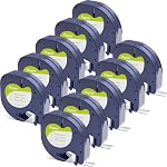 10PK Compatible with DYMO LetraTag Label Tape 91330(10697) Black on White 12mm Paper Labels Cassette Refill Compatible for DYMO LT-100H, LT-100T, LT-110T, QX 50 Label Maker,(1/2" x 13')