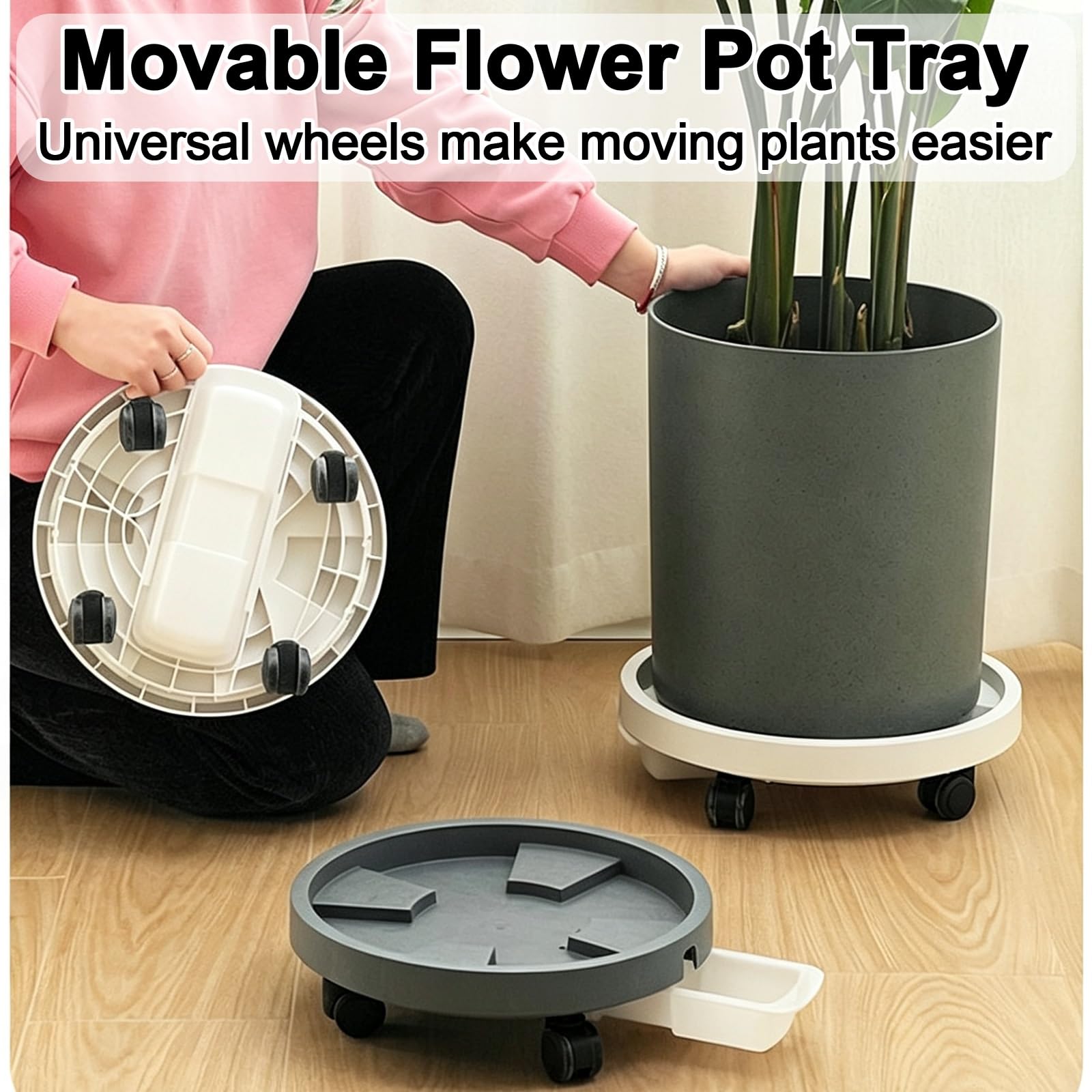 Carrello Portavasi con Ruote e Cassetto di Scarico, Sottovasi Grandi | Carrello per Piante in Plastica Capacità 70kg per Vasi, Interno, Esterno, Giardino, Balcone, Casa(Gray,25.5x9.5cm/10x3.7in)