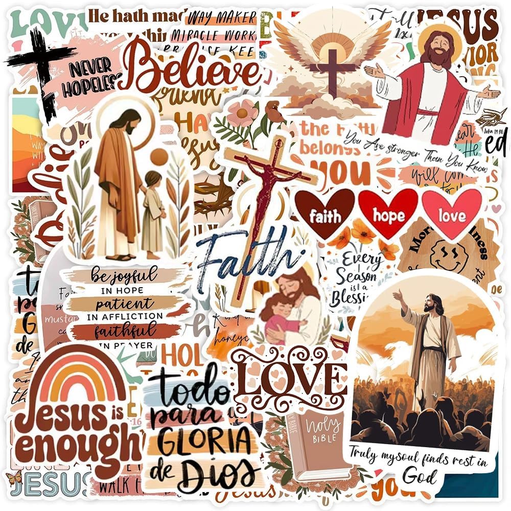 100Pcs Christian Stickers for Women Men, Jesus Bible Verse Faith Inspirational Waterproof Vinyl Decals for Water Bottles Laptop Journaling Bible, Religious Gifts