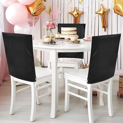 Miniatura 5 de Juego de 6 fundas decorativas de asiento negras para sillas de comedor retro, fundas extraíbles para sillas de comedor