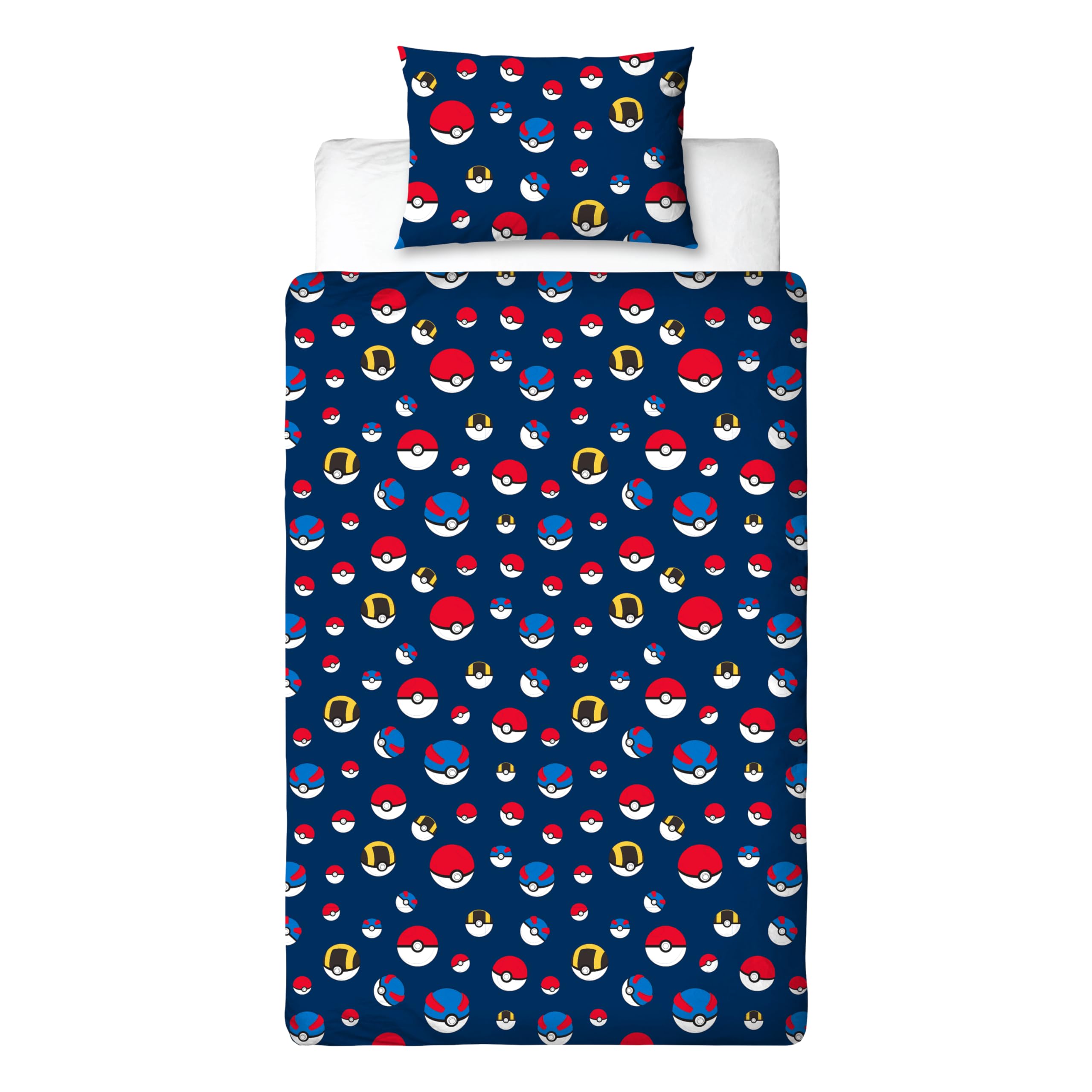 Set copripiumino singolo per bambini, con licenza ufficiale, motivo Pikachu, Bulbasaur, Charmander, Squirtle, reversibile, 2 lati, con federa coordinata, set per letto singolo per bambini