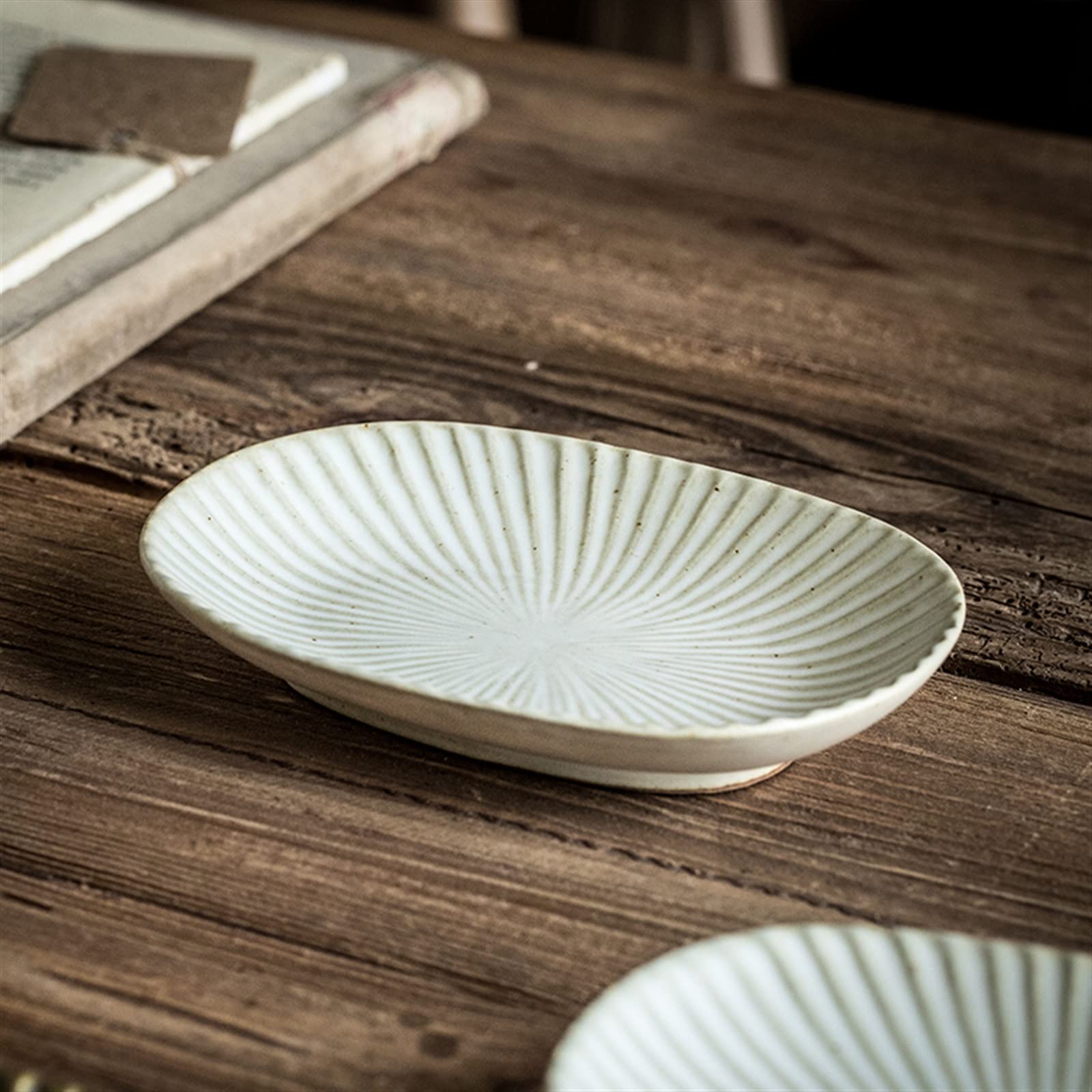 Cubiertos de cerámica Plato Ovalado Vintage de 6,1 Pulgadas Plato de cerámica para el hogar Plato de Sushi Plato de Postre Plato Hecho a Mano Plato de Comedor para el Hog