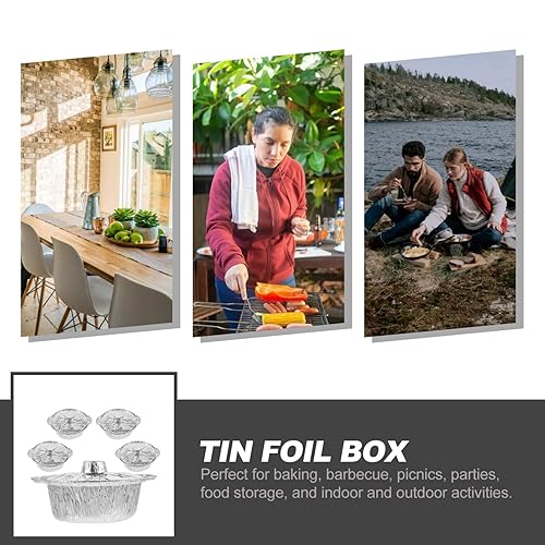 Miniatura 2 de BESPORTBLE 5 juegos de sartenes redondas de aluminio con tapa, 33.8 fl oz de papel de aluminio para hornear, olla de papel de aluminio, utensilios
