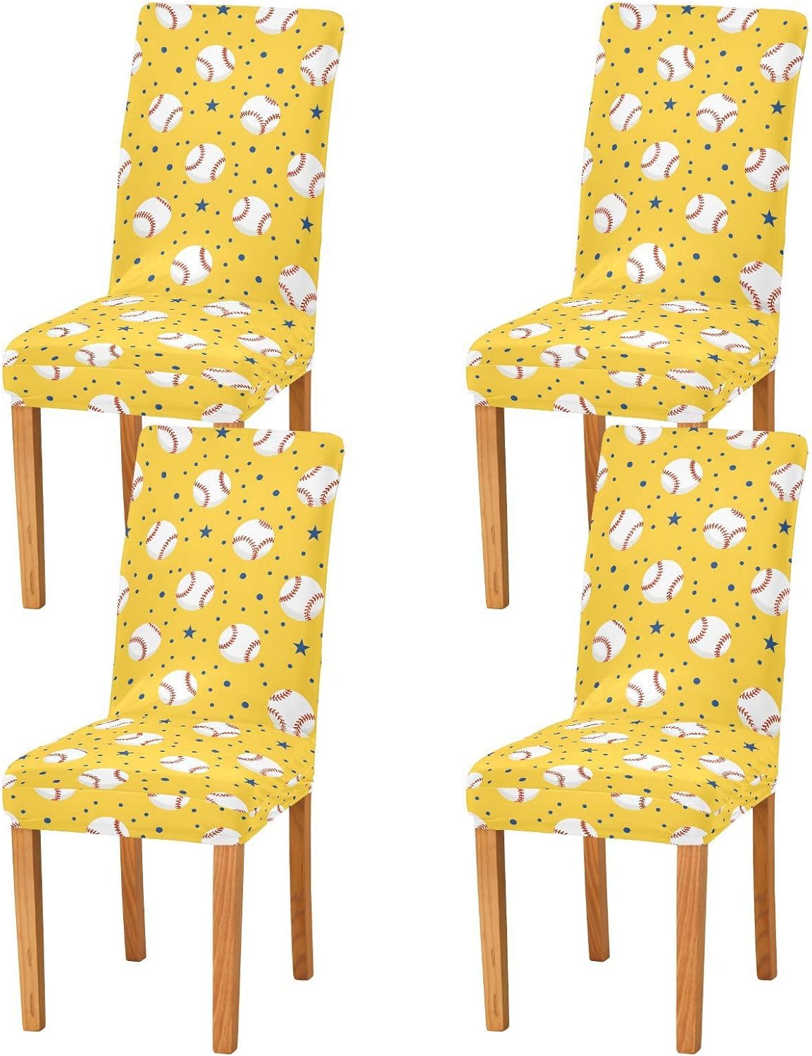 ALAZA Chair Covers for Dining Room, Baseballs Dotsstars Yellow Background Pattern Stretch Chair Cover Sets Chair Protector Removable Washable for Ktichen Restaurant Hotel