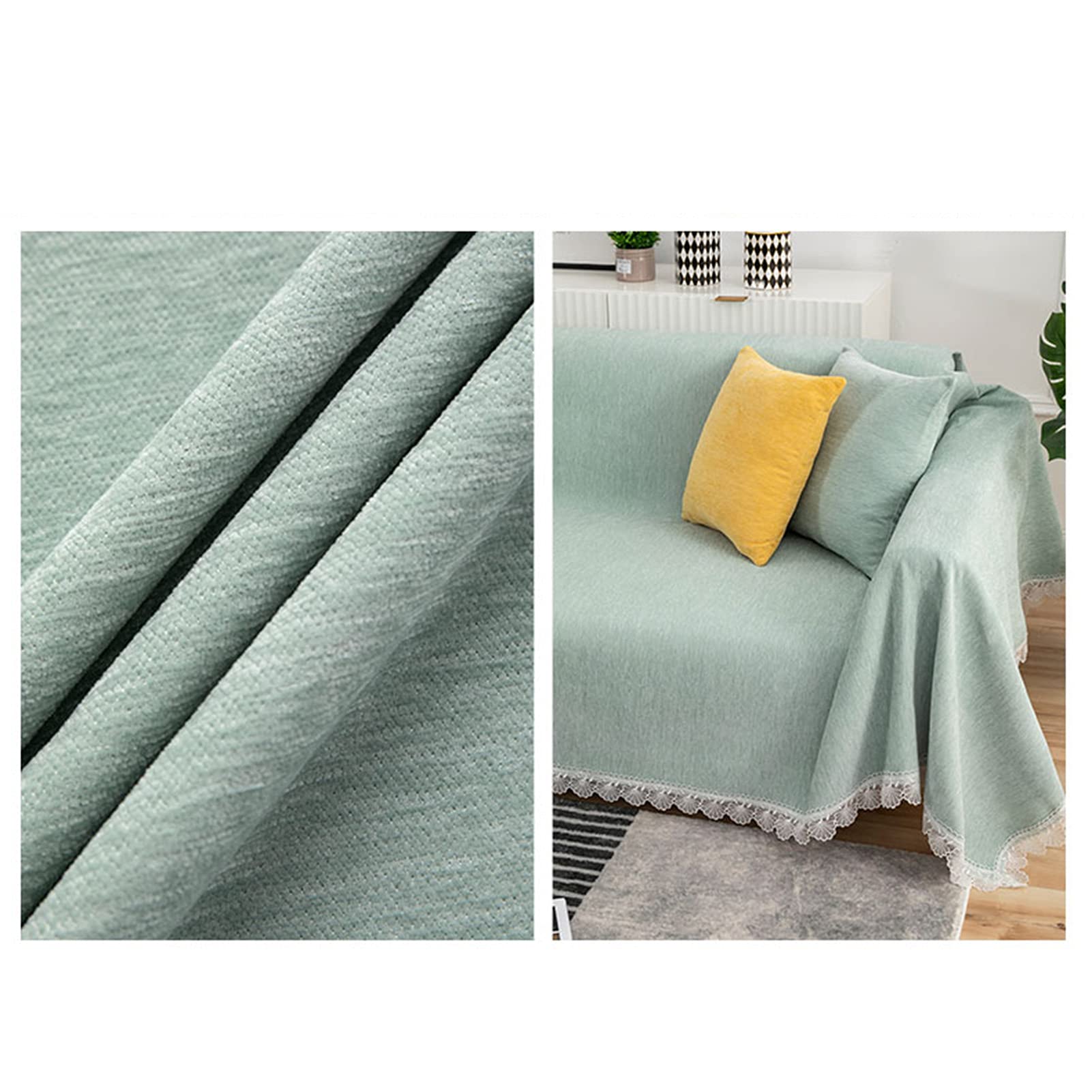 Copridivano multiuso in ciniglia, extra large, 180 x 300 cm, perfetto per chaise longue, ideale come asciugamano verde fouta elegante e