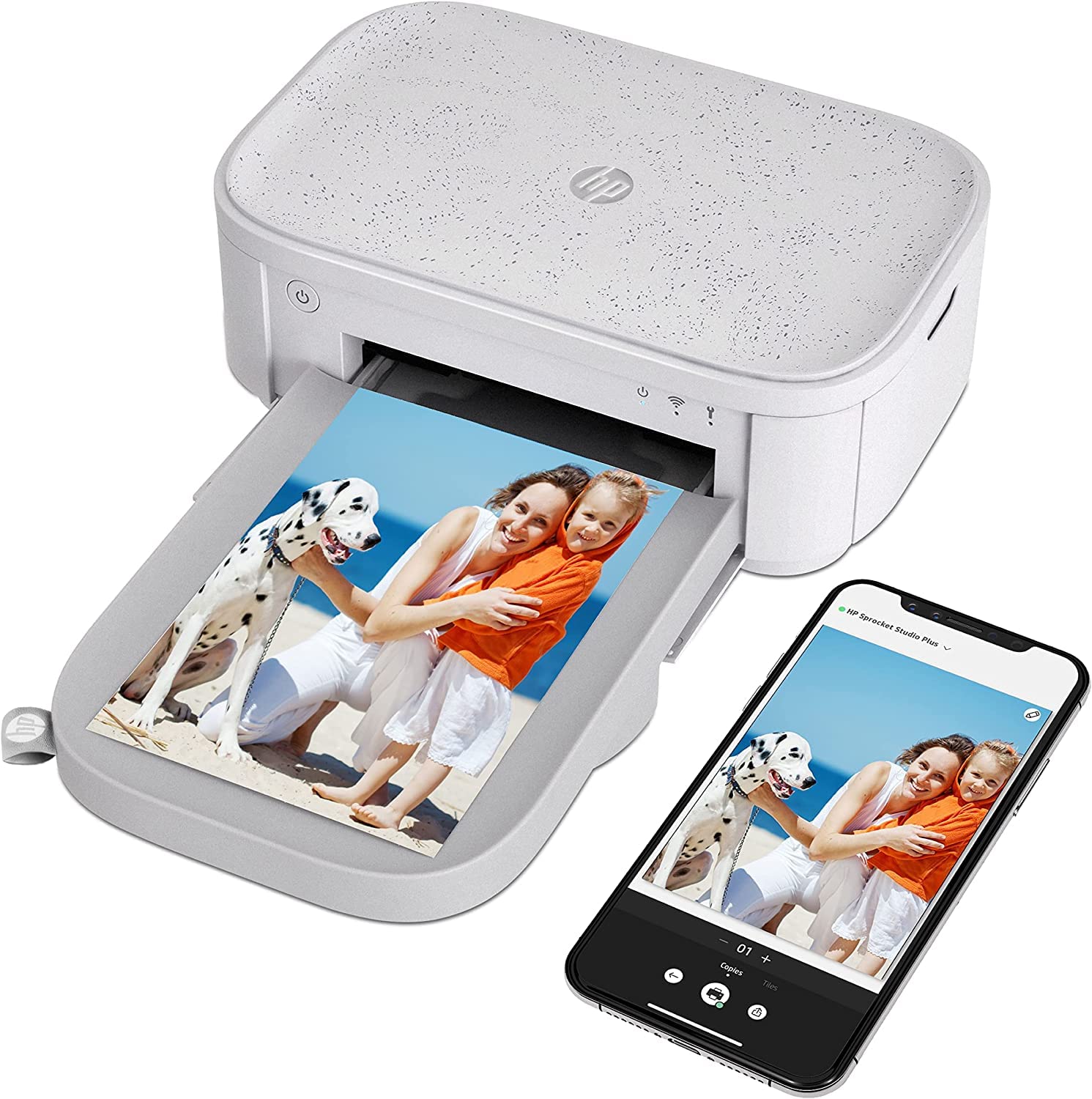 HP Sprocket Studio Plus Stampante Wi-Fi – Stampa in modalità wireless foto 4x6 + Sprocket Studio Plus 10,2 x 15,2 cm Carta fotografica e cartucce (include 108 fogli e 2 cartucce)