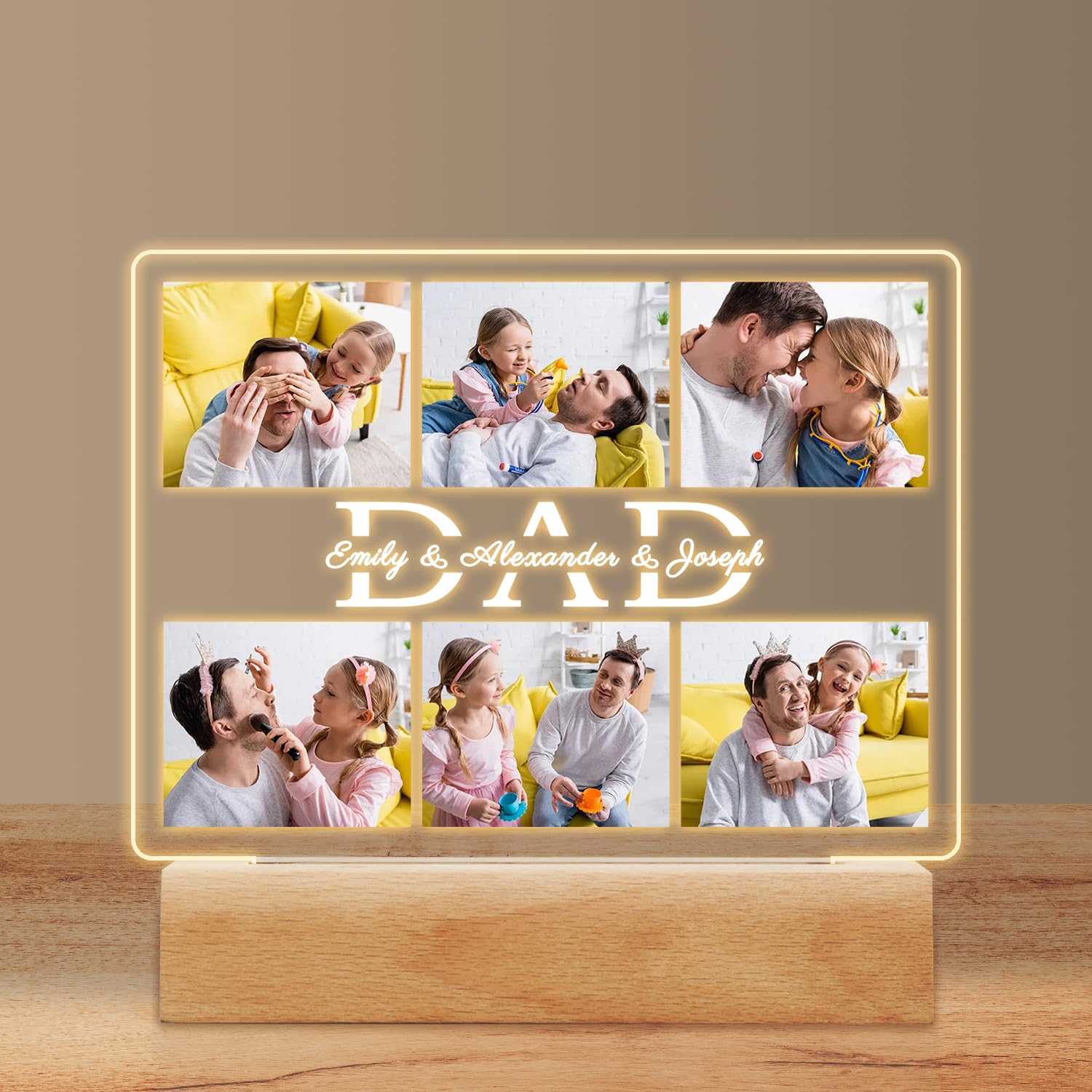YLYNIU Custom Dad Acrylic Plaque Night Light with Photo & Kids' Names, Fathers Day Birthday Gifts For Dad From Daughter Son Wife, Personalized LED