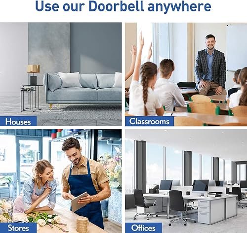 Miniatura 7 de SECRUI Timbre inalámbrico con 2 botones  Kits de timbre para puerta delantera trasera  Timbre a batería con 52 campanillas, flash LED, 5 niveles de