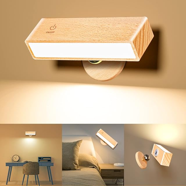 YiLaie Wall Light, Reading Light Wall Mounted, Battery Operated Wall Lights Buit-in 4000mAh Large Battery, 360° Free Rotation, 98 Brightness Levels, Wall Lights for Living Room Bedroom