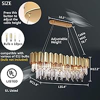 Vista 5 de L35.4 Lámpara de araña de cristal lineal moderna de lujo dorado, candelabros rectangulares para comedor, lámpara de techo colgante de gota de lluvia