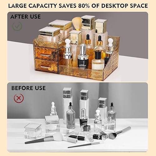 Miniatura 5 de Organizador de maquillaje transparente para tocador, organizador de maquillaje de escritorio con cajones para cosméticos, lápices labiales, cuidado