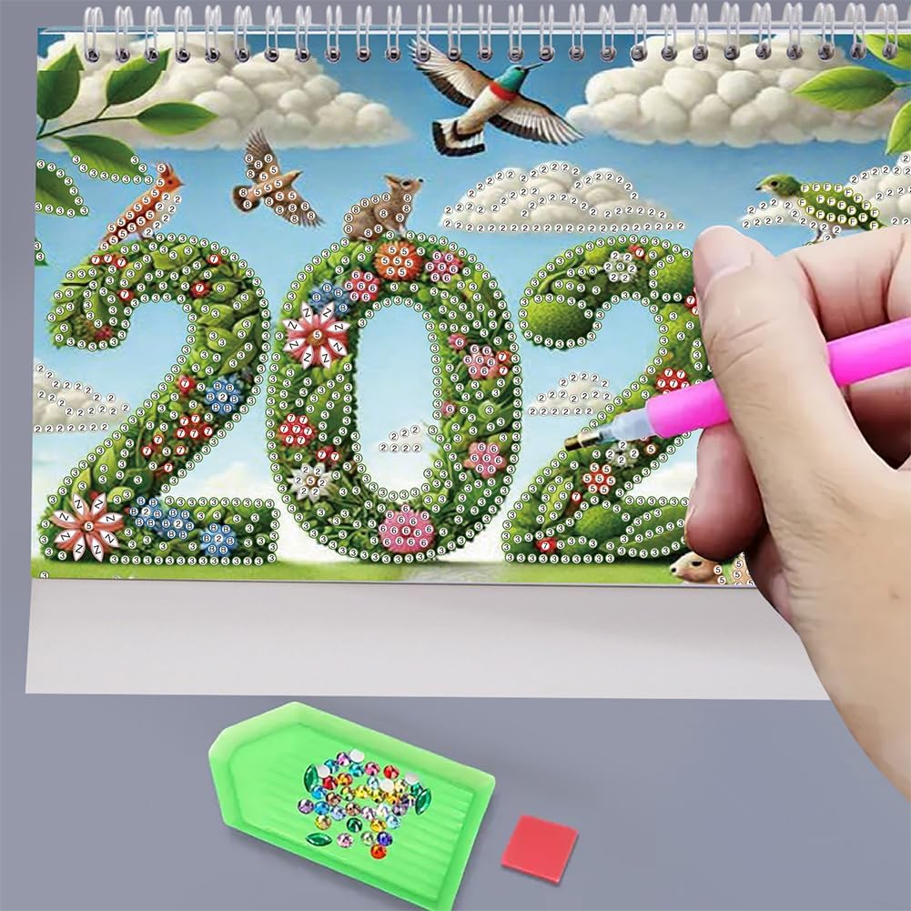 Sulunmo Diamond Painting Kits 5D Diamond Art Calendar Kits for Adults Cartoon Holiday Table Decor Art Craft Gift(Welcome 2026-1)