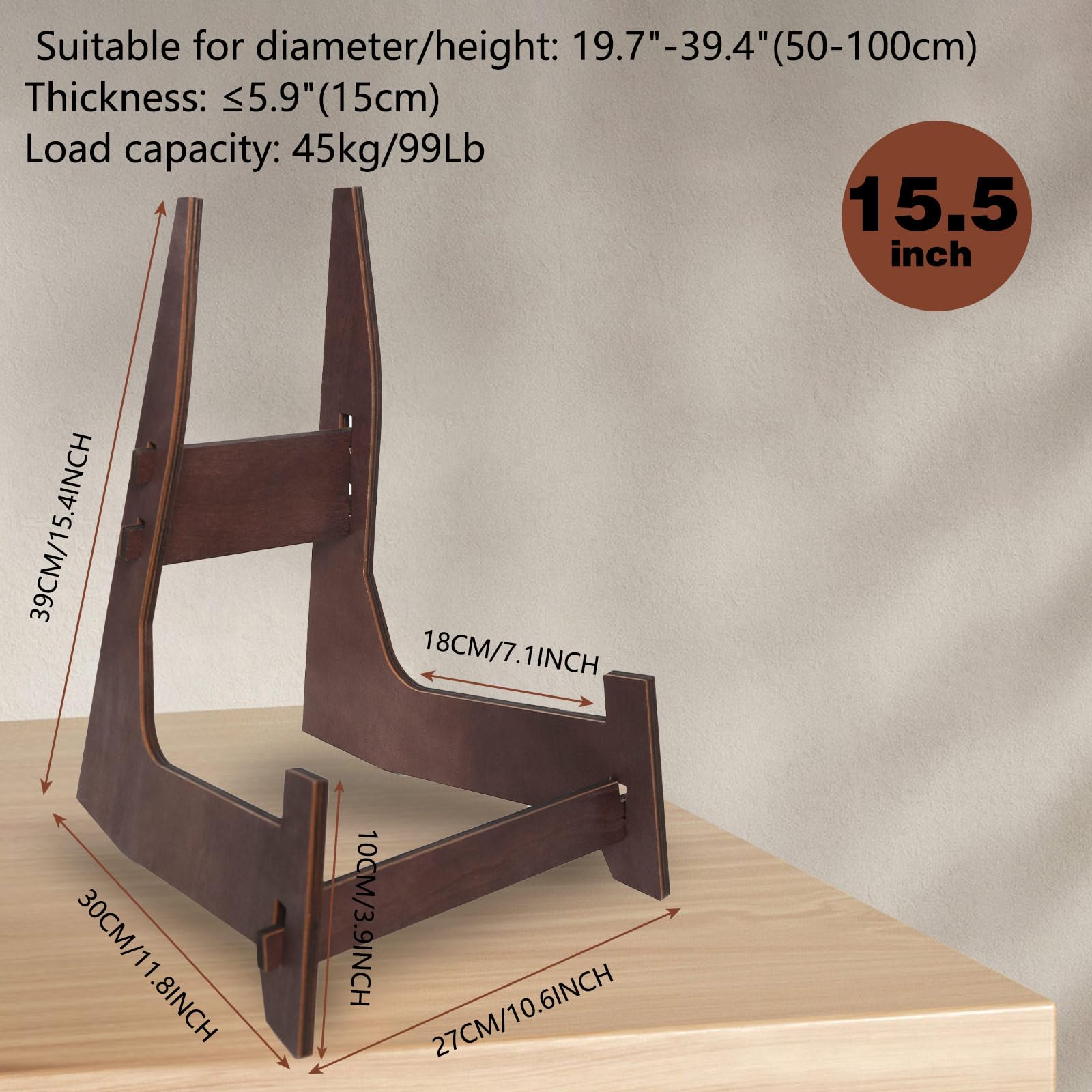 YSWOMOSKD 1 Pack 15.5 Inch Plate Stand for Display Wooden Stands for Display Decorative Picture Frame Stand,Plate Holder Display Stand,Easels for Display(15.5inch-1pcs) - Image 2