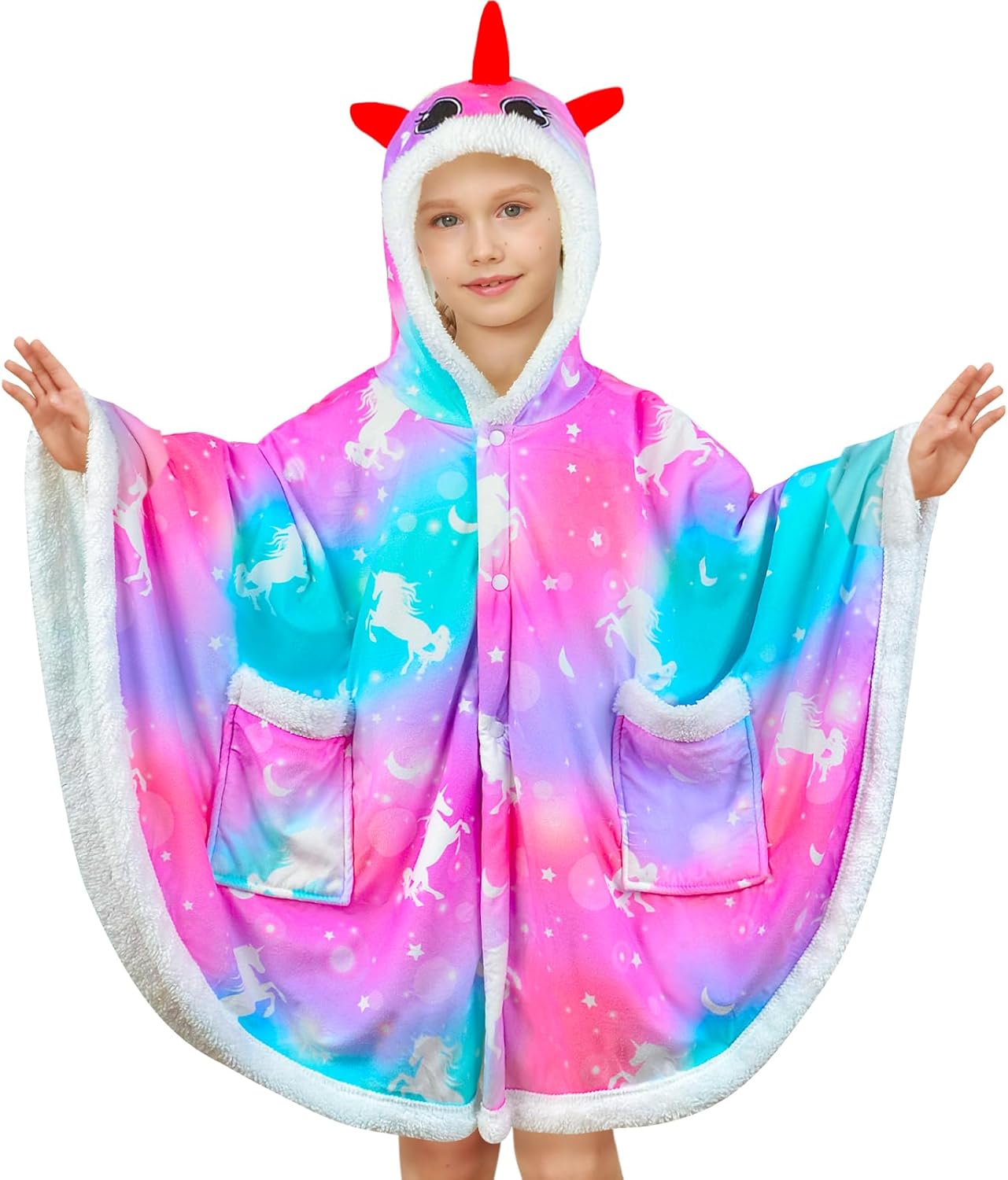 Fiodrimy Kids Wearable Blanket Hoodie Angel Wrap Hoodie Blanket Girls Uniorn Poncho Wrap Throw Cape Shawl 3-10 Years Gifts - Image 7