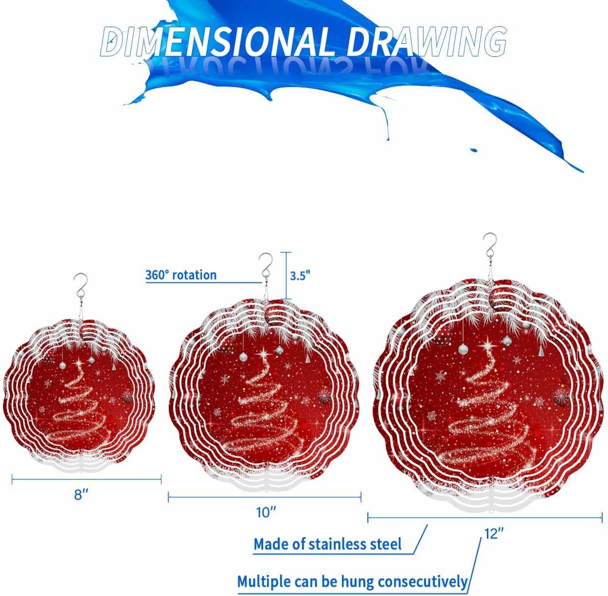 Christmas Wind Spinner Red Christmas Balls Stainless Steel Spinner for Yard Garden Xmas Tree Snowflake Wind Sculptures 12 Inch 3D Crafts Ornaments Hanging Wind Spinners for Outdoor & Indoor Decor