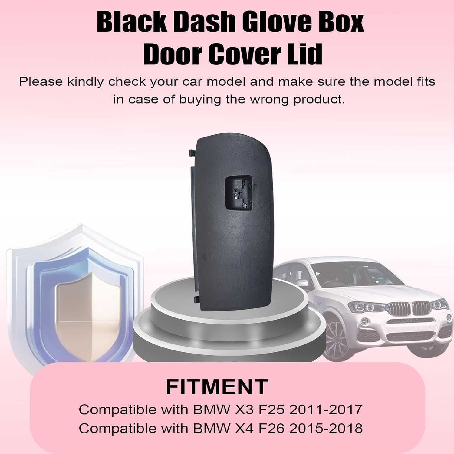 NLQR Black Dash Glove Box Door Cover Lid Compatible with BMW X3 F25 2011-2017 X4 F26 2015-2018 Replace 51-16-6-839-000 51166839000 51169242086