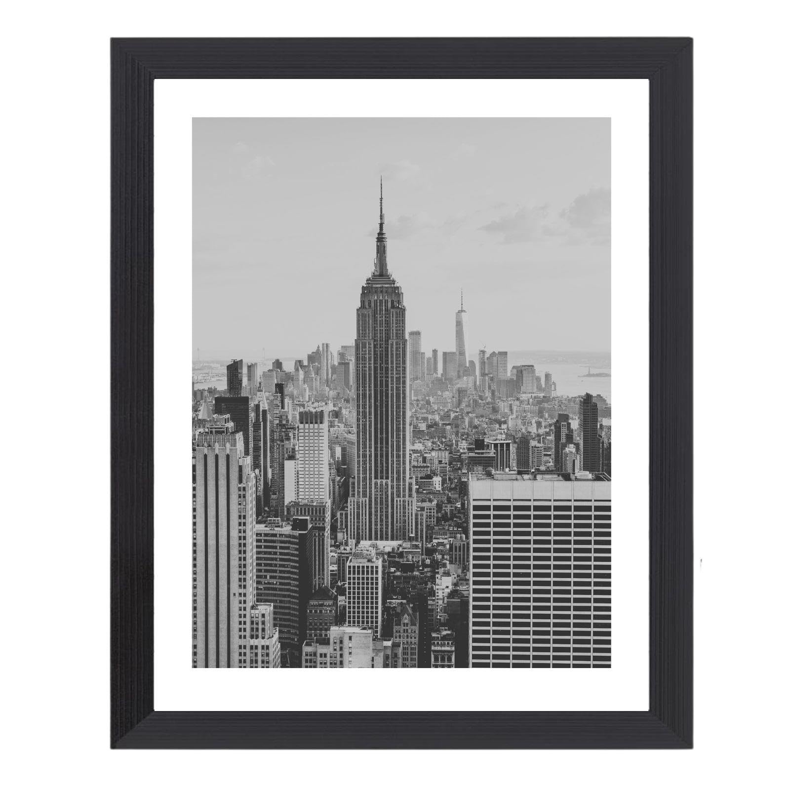 Pack 1 Black Picture Frame 8 x 10 - Ribbed Textured Photo Frame Real Glass Front - Family Photos Wall Hanging Art Display - Portrait Landscape Freestanding Tabletop Frame
