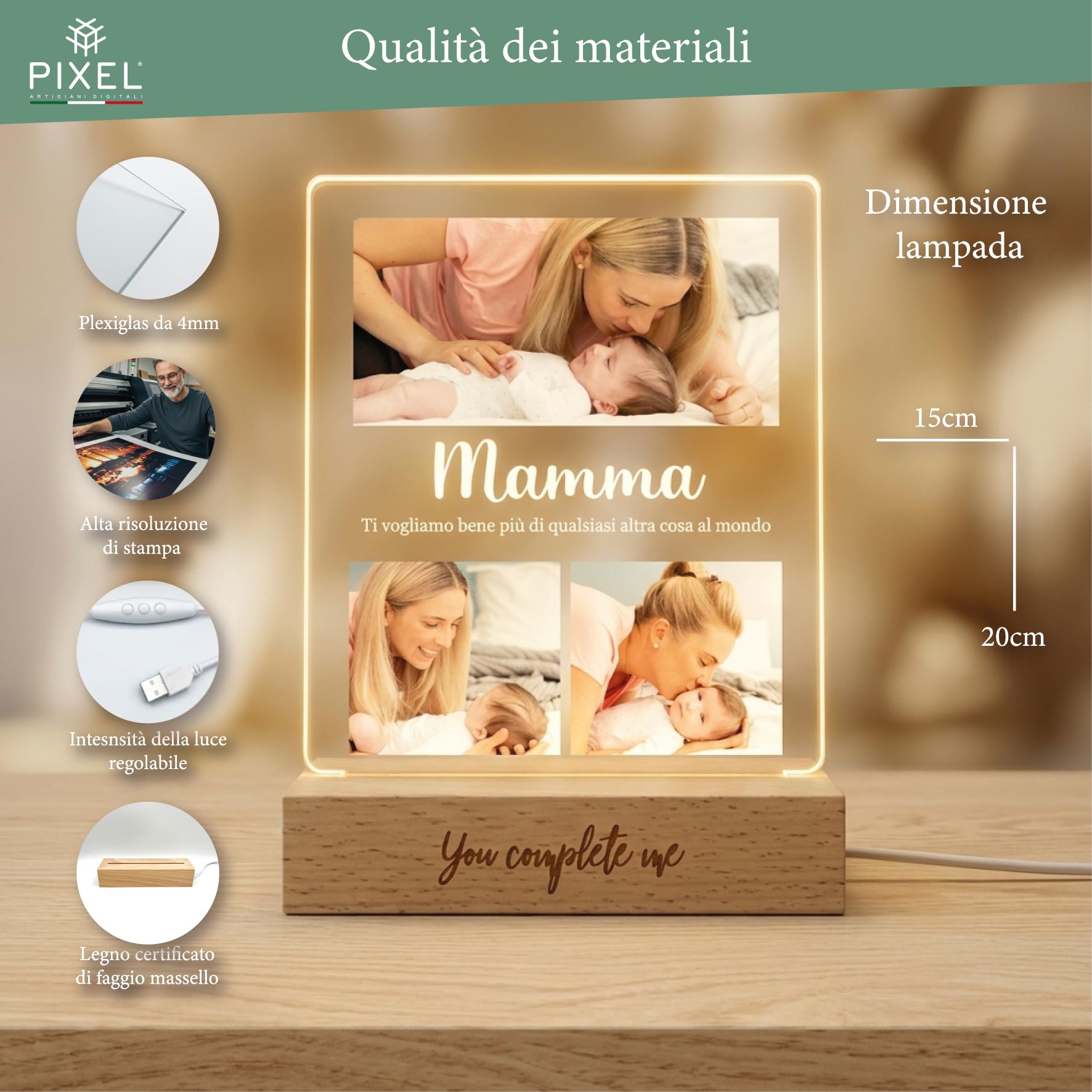 Lampada personalizzata con foto per Festa del Papà e Festa della Mamma – Regalo personalizzato originale con luce LED - cornice fotografica - idee regalo Nonni - Idea regalo Natale