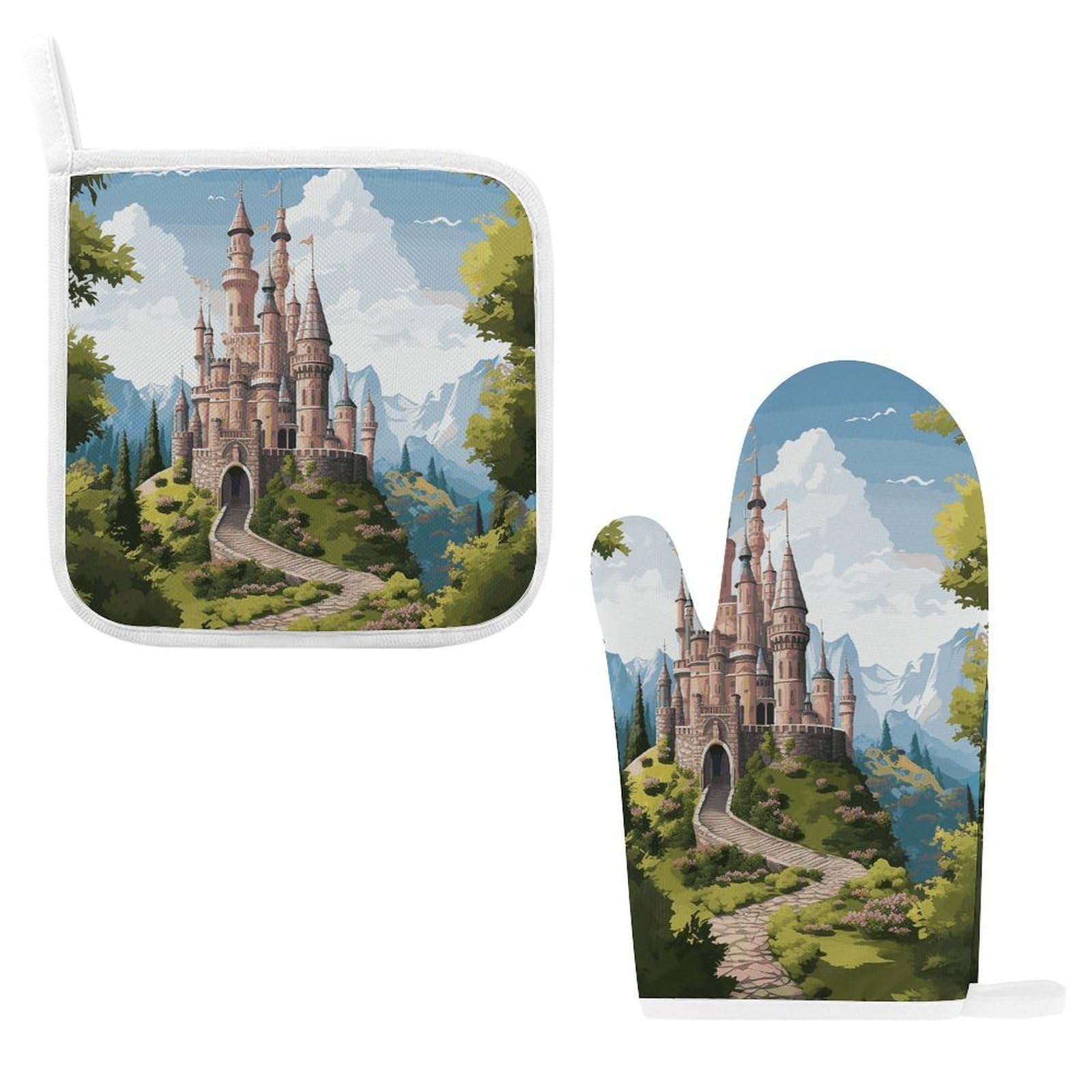 Fodpand Style Fairy Tale Castle Oven Mitts And Pot Holders Sets