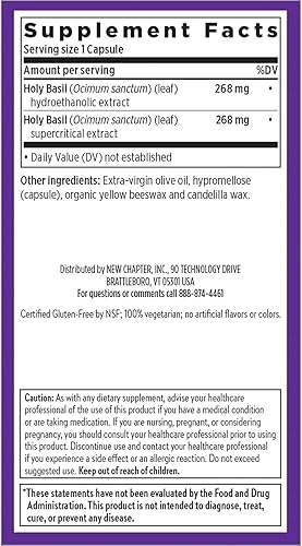 Vista 6 de New Chapter Suplemento para aliviar el estrés – Fuerza de albahaca sagrada supercrítica con albahaca sagrada supercrítica para apoyo del estrés +