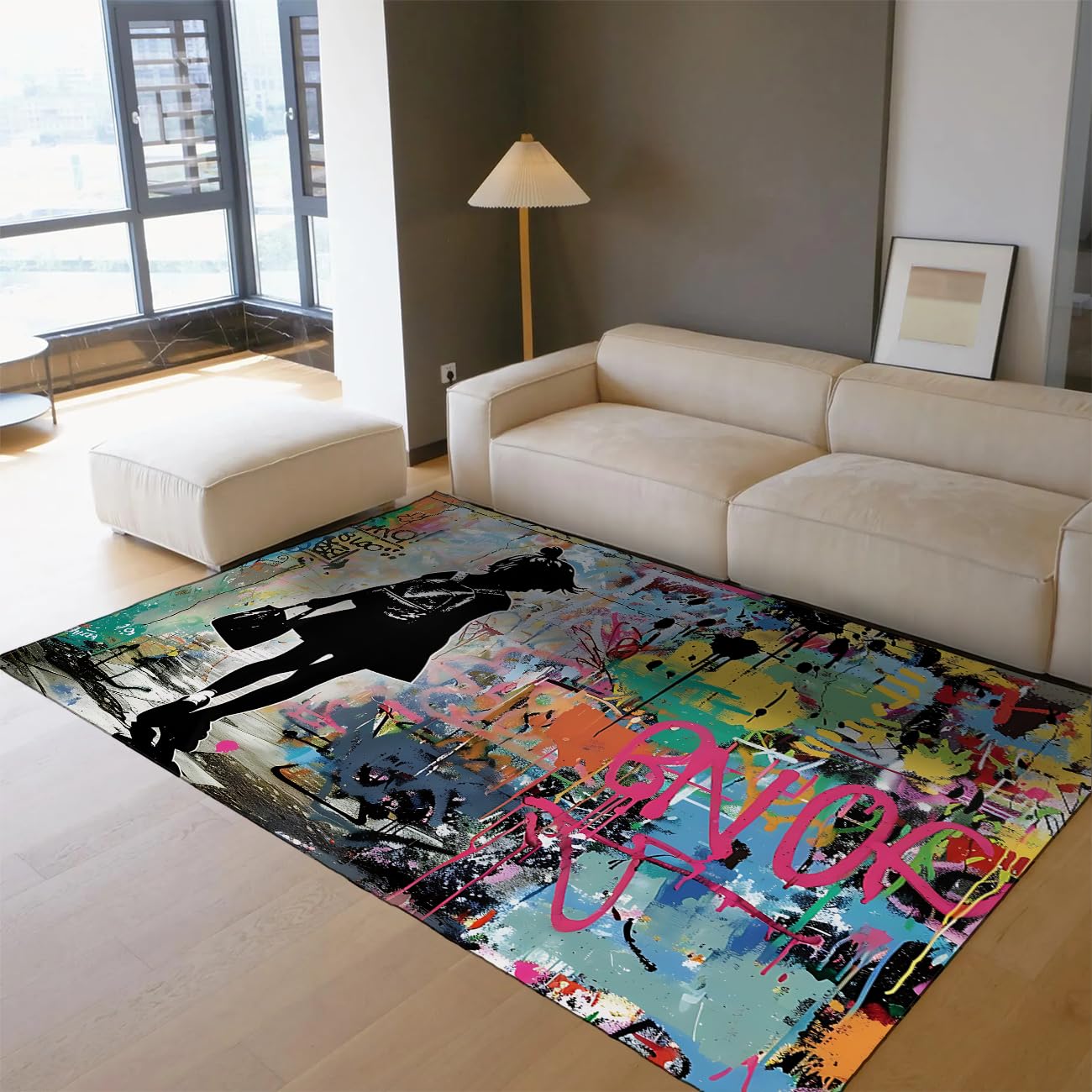 140 x 180 cm dywanik damski graffiti sztuka zmywalny antypoślizgowy