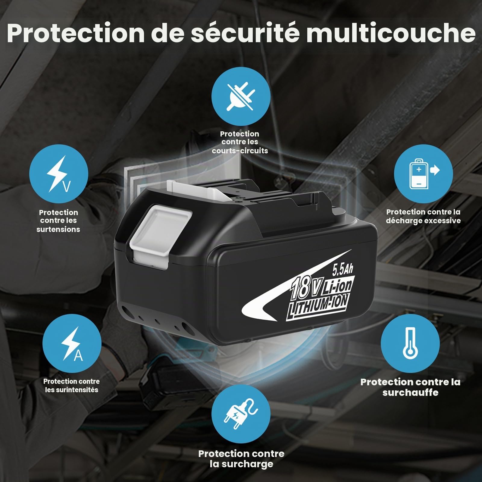 2X BL1860B Remplacement pour Makita Batterie 18V 5.5Ah + Chargeur DC18RF | pour BL1860B BL1850B BL1850 BL1860 BL1845 BL1840 et LXT-400 avec indicateur LED