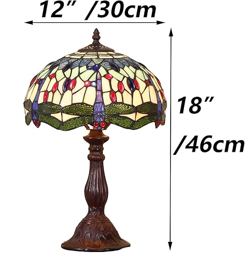 Miniatura 5 de Bieye L11402 Dragonfly Tiffany Style Lámpara de mesa de vidrieras con base de metal para sala de estar, mesita de noche, decoración del hogar, 12