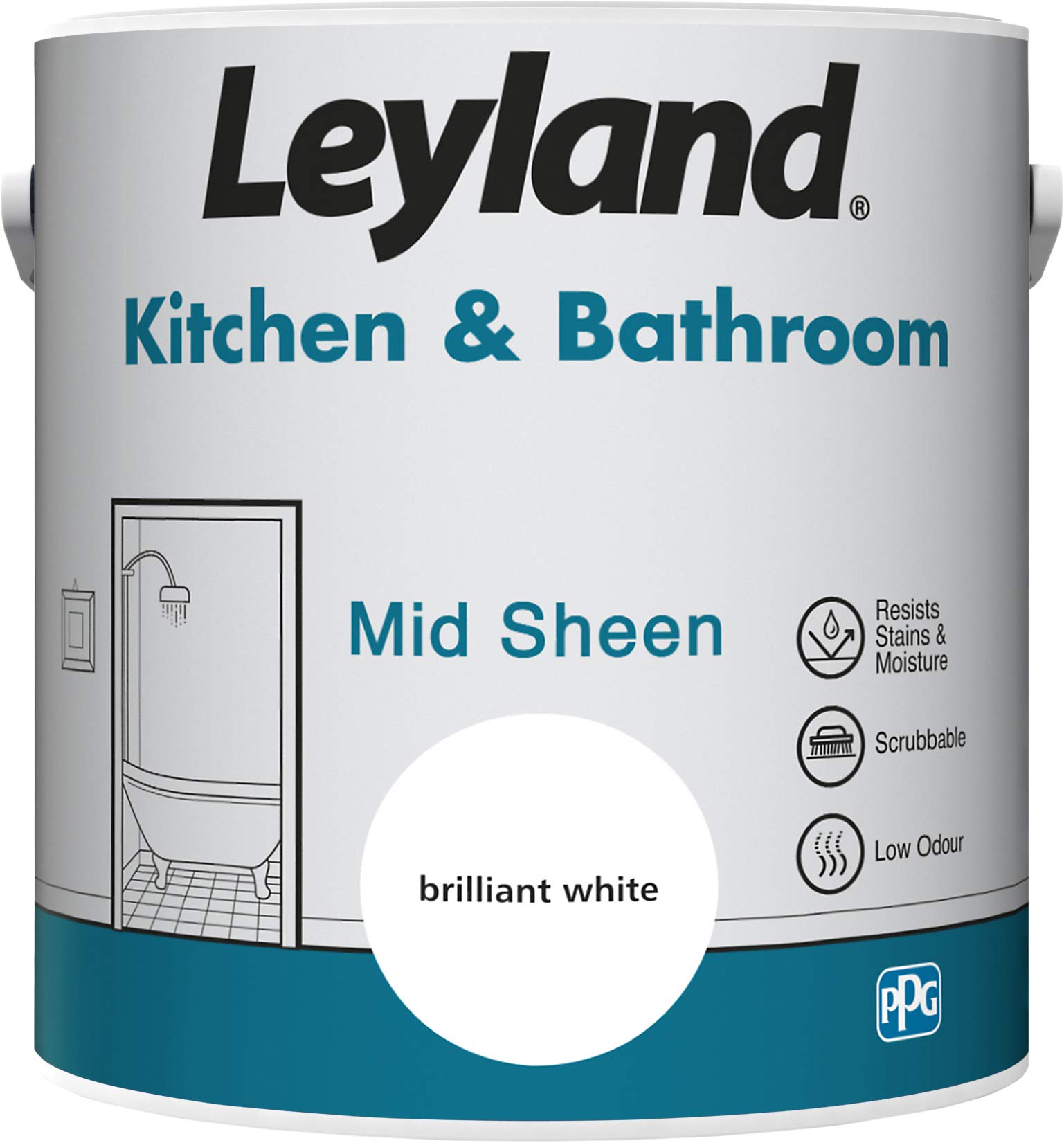 Leyland423385 Kitchen & Bathroom Mid Sheen, 2.5 Litres