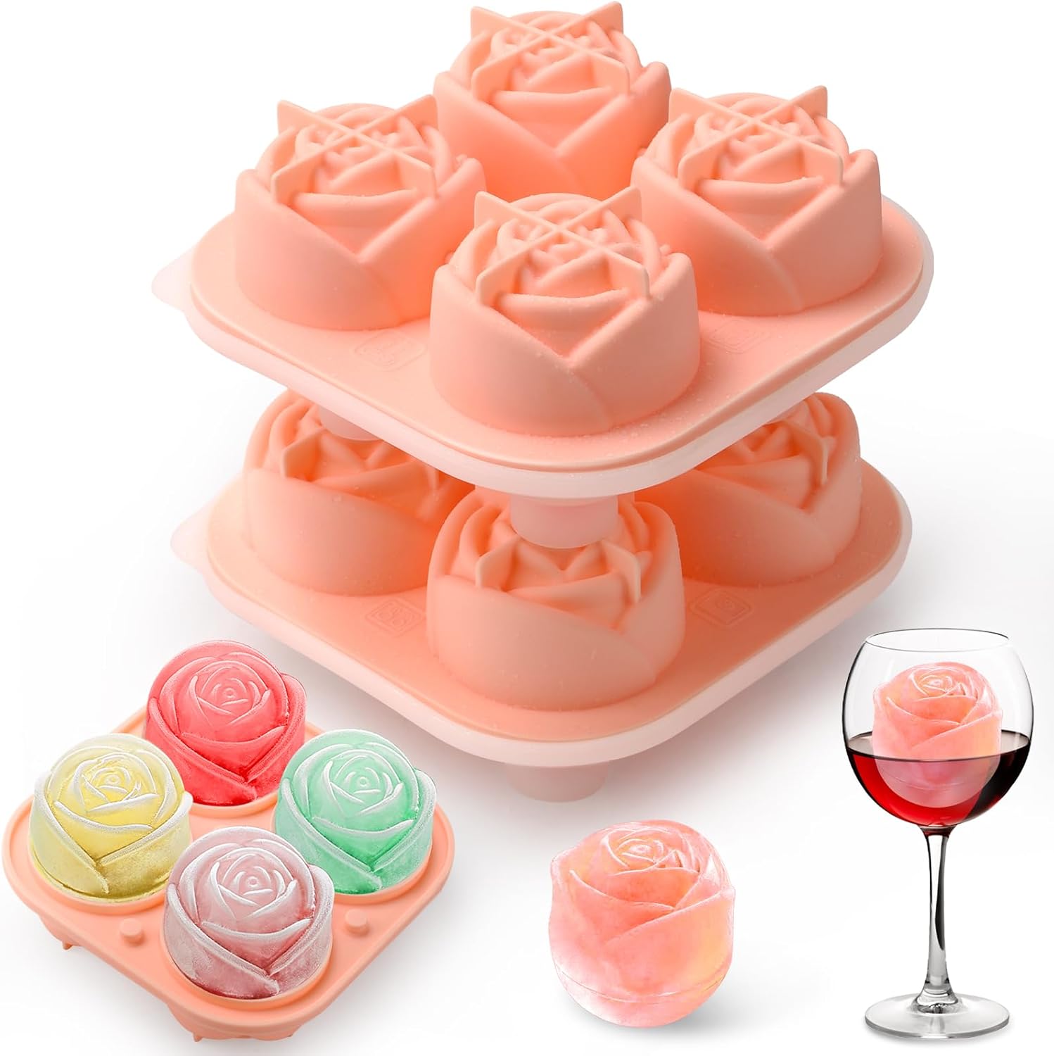 Aibirui Rose Ice Cube Mold,2 inch Flower ice cube mold,Silicone Ice Cube Tray with