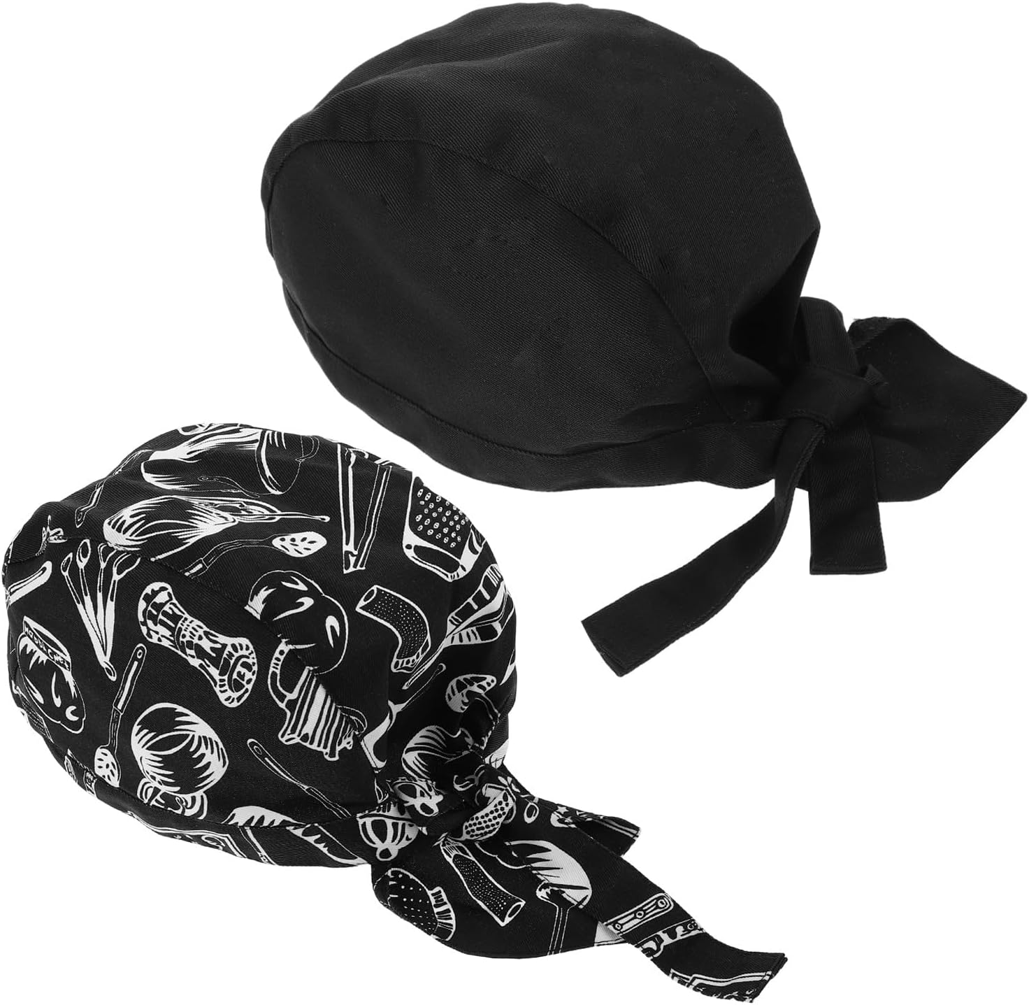 Toyvian Chef Work Hat Black with Fork and Knife Print, Adjustable Unisex Service Cap for Cooking, Baking, BBQ, and Kitchen Uniform