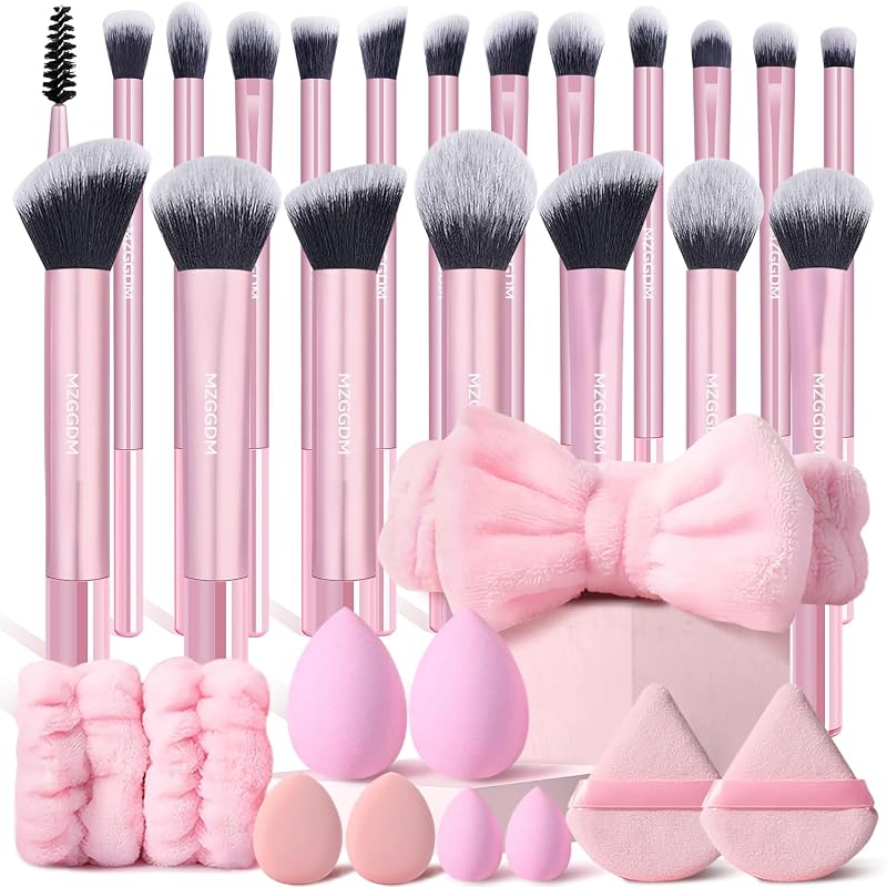 Kit de Pincéis de Maquiagem MZGGDM com 31 Peças, Rosa Pink 28K