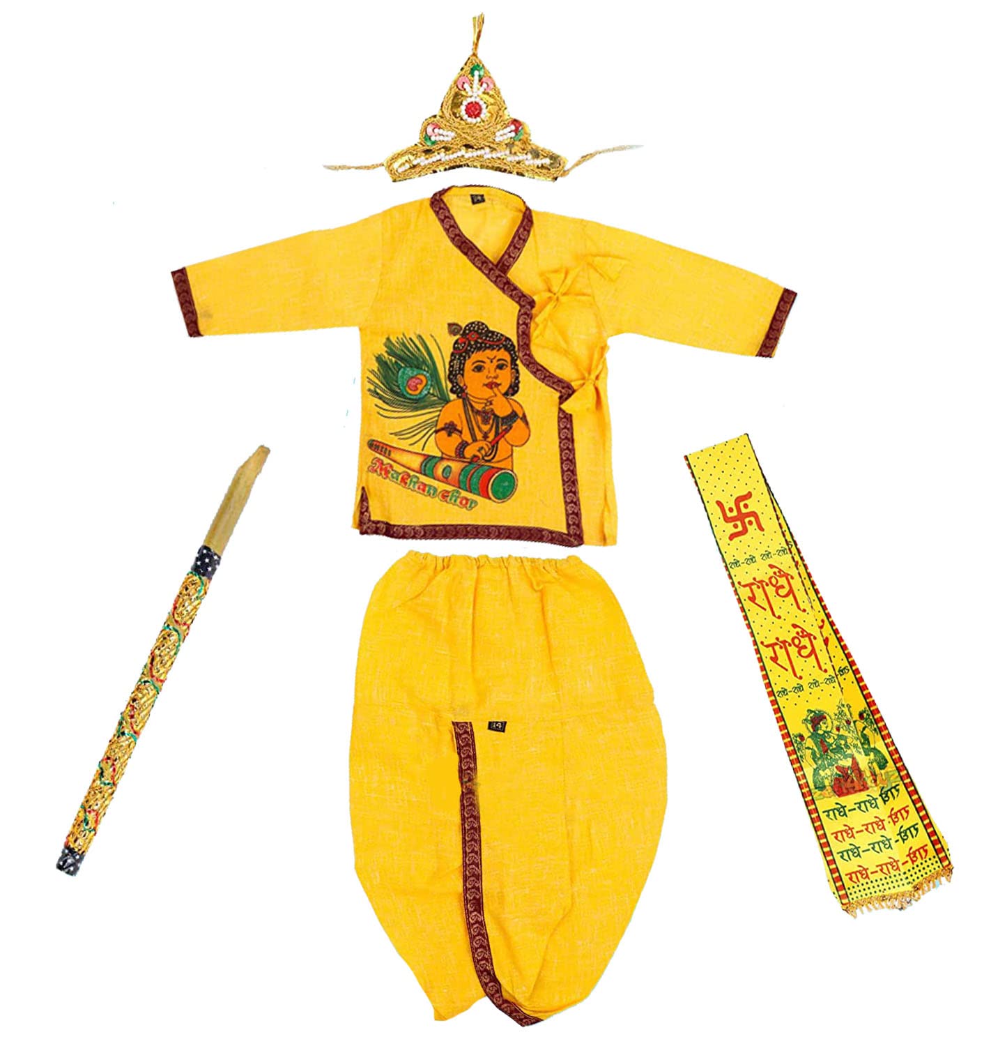 Krishna Costume for Kids, Baby Krishna Dress for Janmashtami, Bal Krishna Dhoti Set, Krishnaleela Costume, Infant Bal Gopal, Krishna Fancy Dress Costume for Boys/Girls