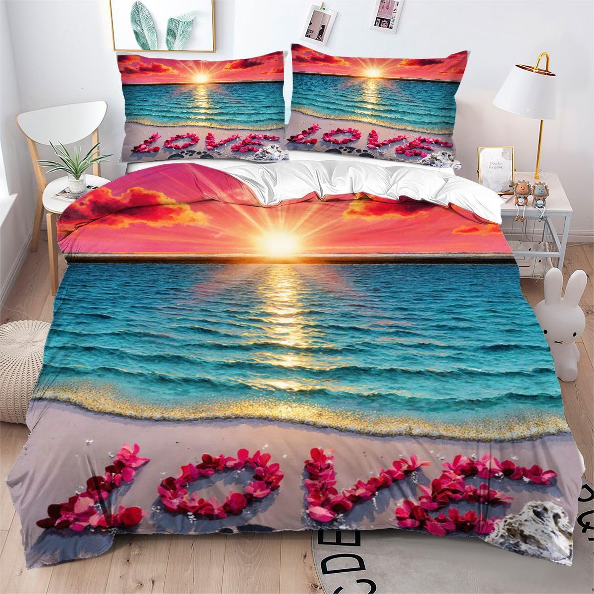 Parure de lit 160x200 motif océan tridimensionnel avec fermeture éclair pratique