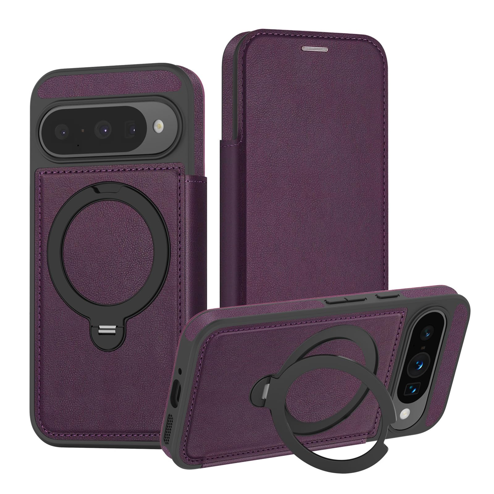 Custodia Per Google Pixel 11 Pro XL/ 11 Pro/ 11, Magnetica Anello Supporto | Portafoglio Flip Cover in Pelle D'epoca Blocco RFID Protezione Completa Caso,Viola,11 Pro