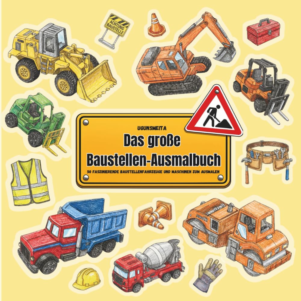 Das große Baustellen-Ausmalbuch: 50 faszinierende Baustellenfahrzeuge, Maschinen & schwere Geräte zum Ausmalen – Bagger, LKWs, Kräne, Bergbau- & Spezialmaschinen für Kinder und Erwachsene
