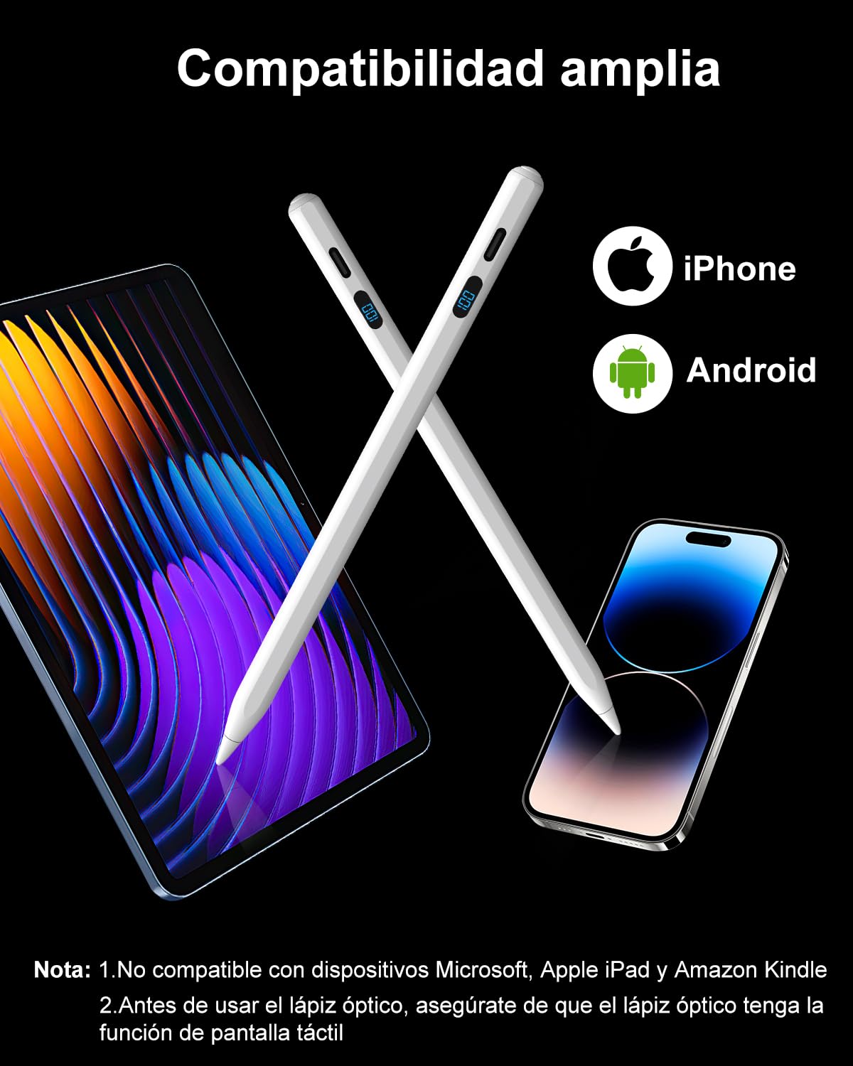 MEKO Lápiz iPad con Pantalla LED de Nivel de Batería, Lápiz Universal para iPad y Samsung/Huawei/Lenovo/Xiaomi, Lápiz Táctil Magnético para iPhone, Android y Dispositivos con Sistema Harmony OS